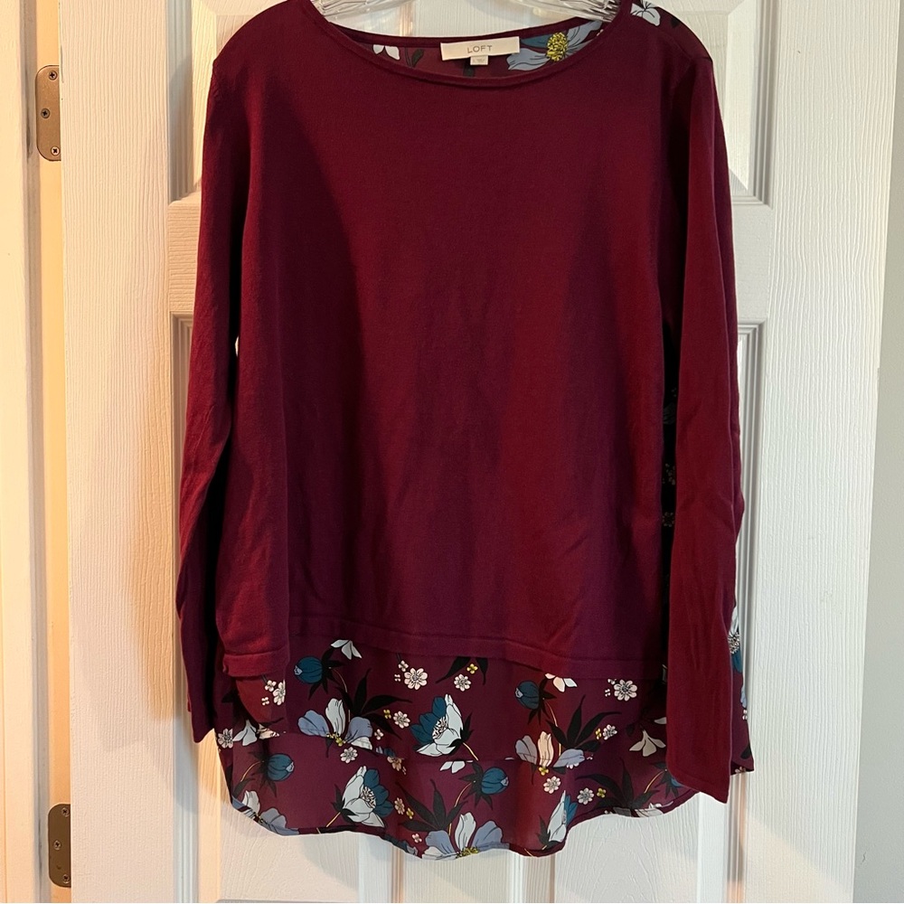 LOFT Floral Long-Sleeve Blouse, Size Large